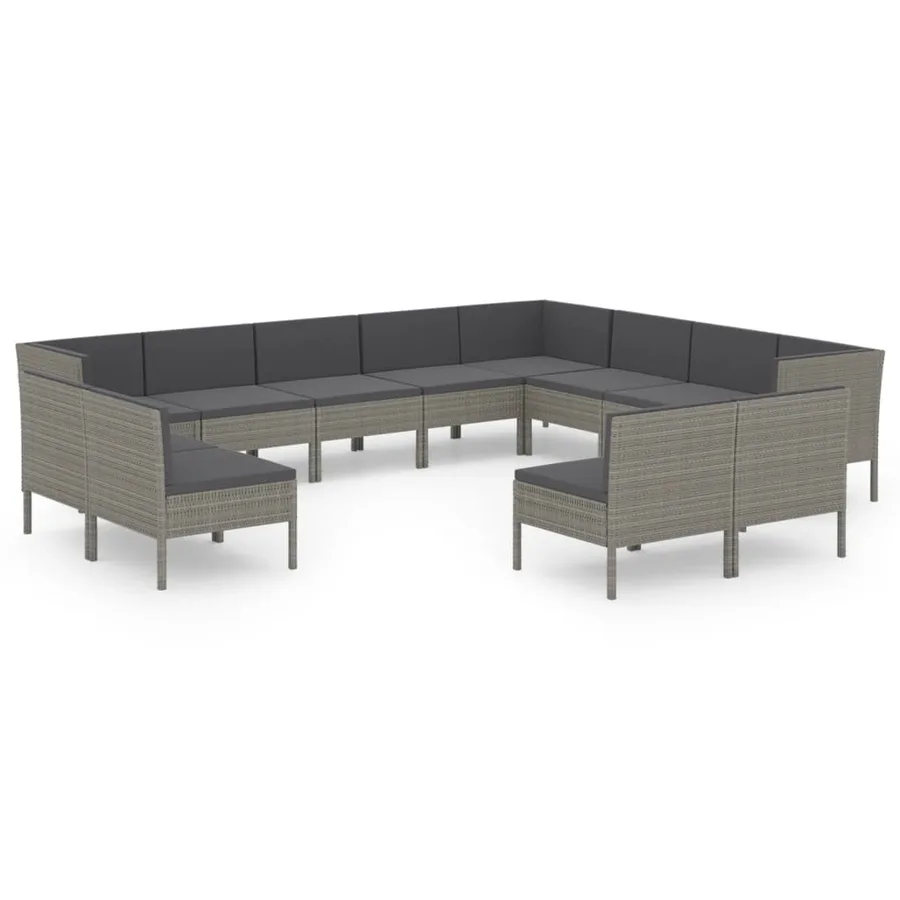 Salon de jardin 12 pcs avec coussins Résine tressée Gris - 2