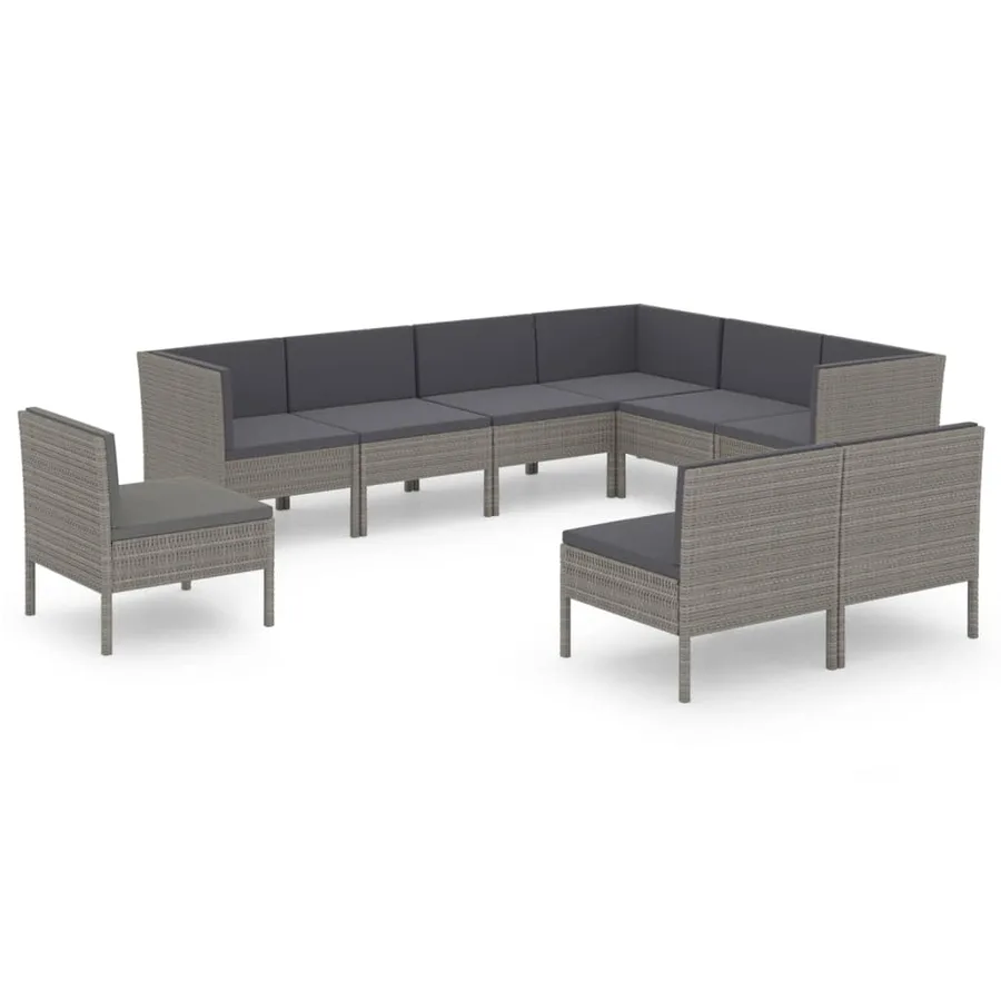 Salon de jardin 9 pcs avec coussins Résine tressée Gris - 2