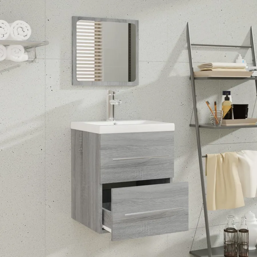 Meuble lavabo avec bassin intégré Sonoma gris Bois d'ingénierie - 3