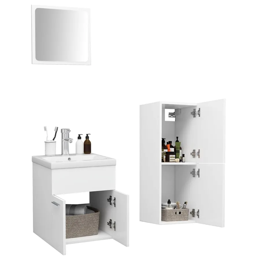 Ensemble de meubles de salle de bain Blanc Aggloméré - 3