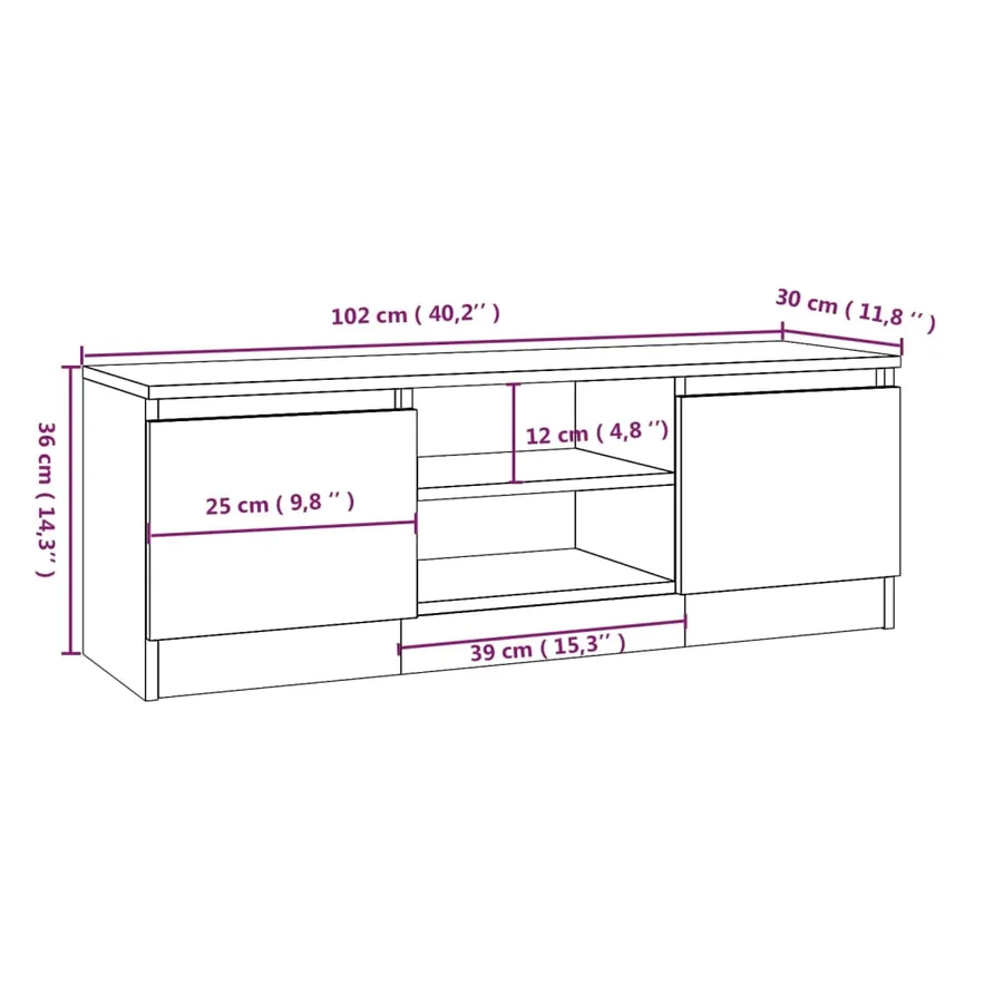 Meuble TV avec porte Chêne sonoma 102x30x36 cm - 9
