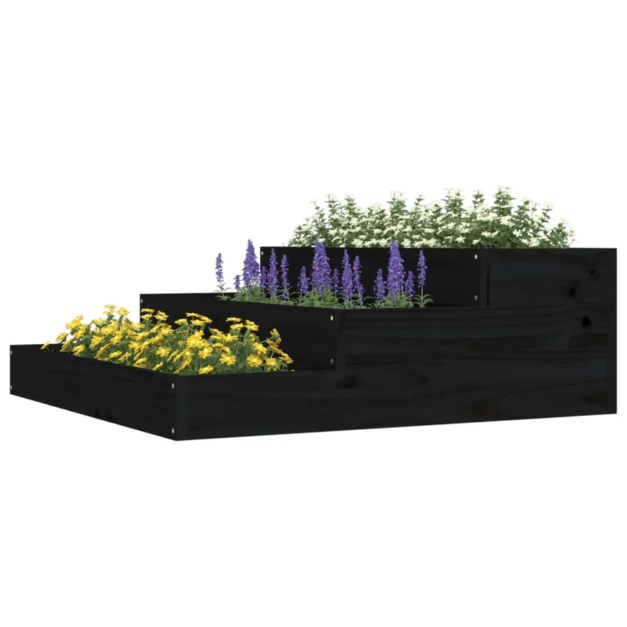 Jardinière Noir 78x78x27 cm Bois massif de pin - 3