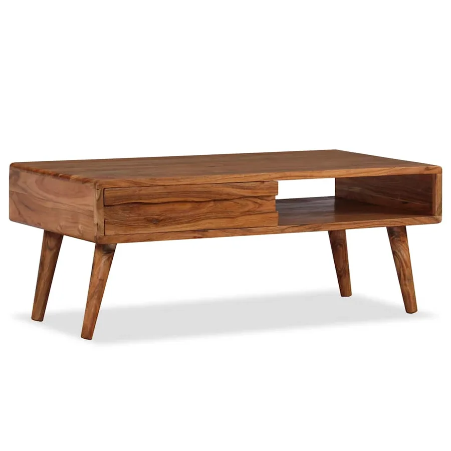 Table basse Bois massif avec tiroir sculpté 100x50x40 cm - 10