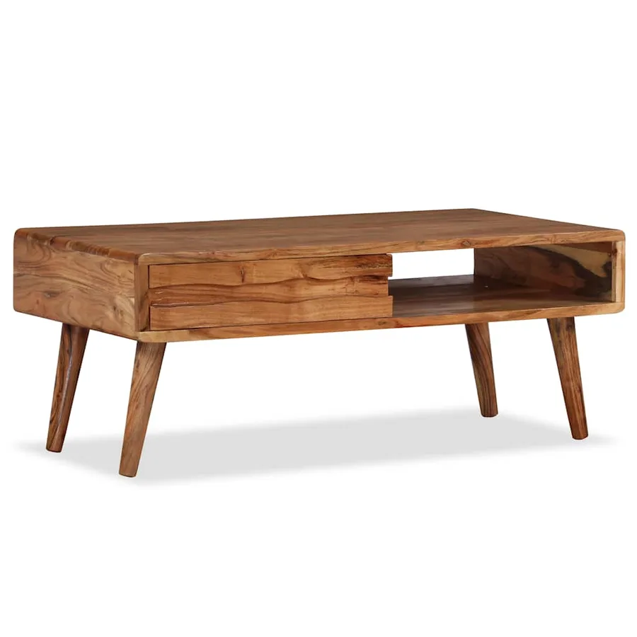 Table basse Bois massif avec tiroir sculpté 100x50x40 cm - 11