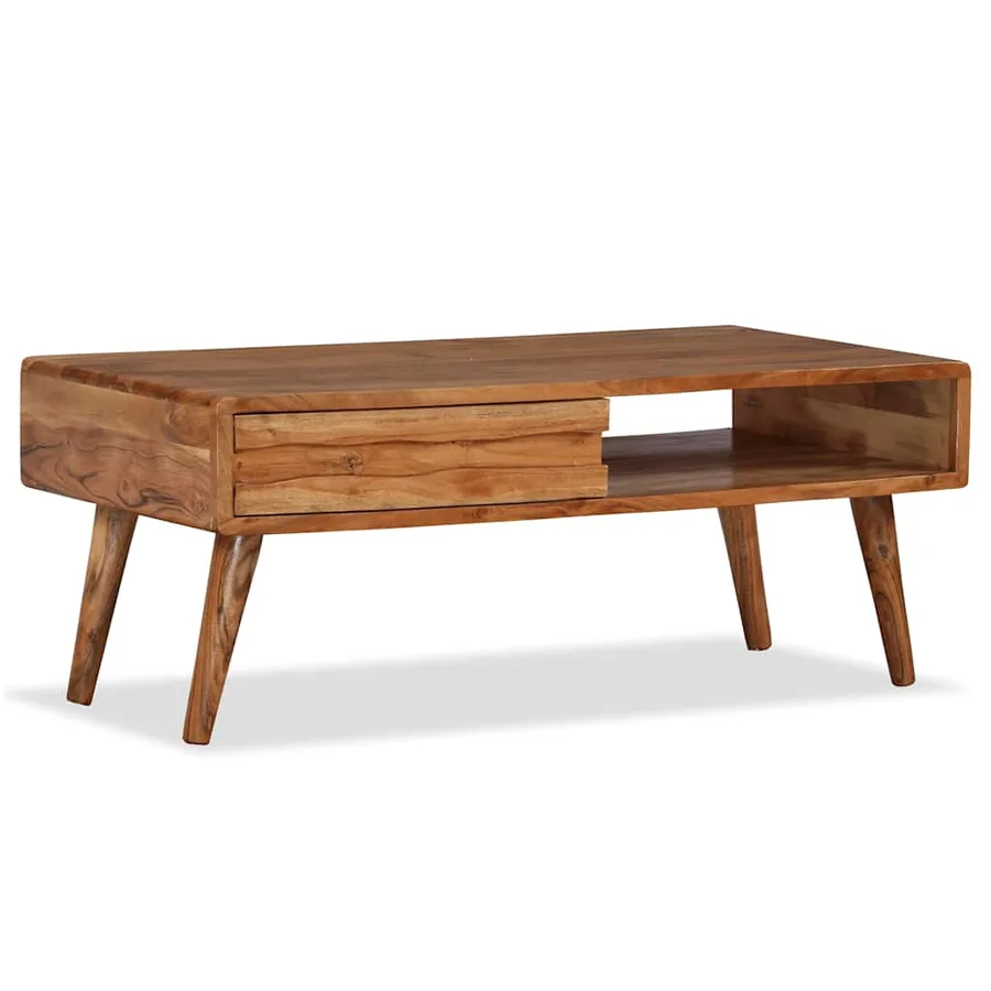 Table basse Bois massif avec tiroir sculpté 100x50x40 cm - 9