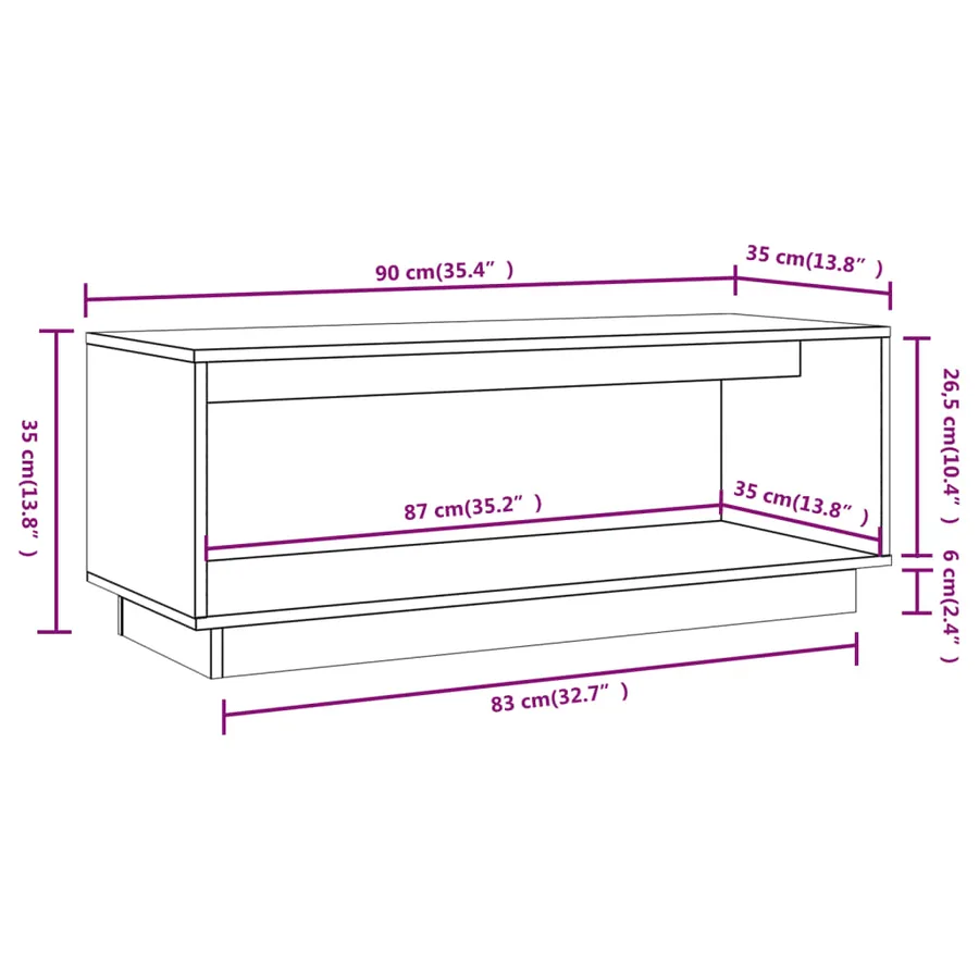 Meuble TV 90x35x35 cm Bois de pin massif - 9