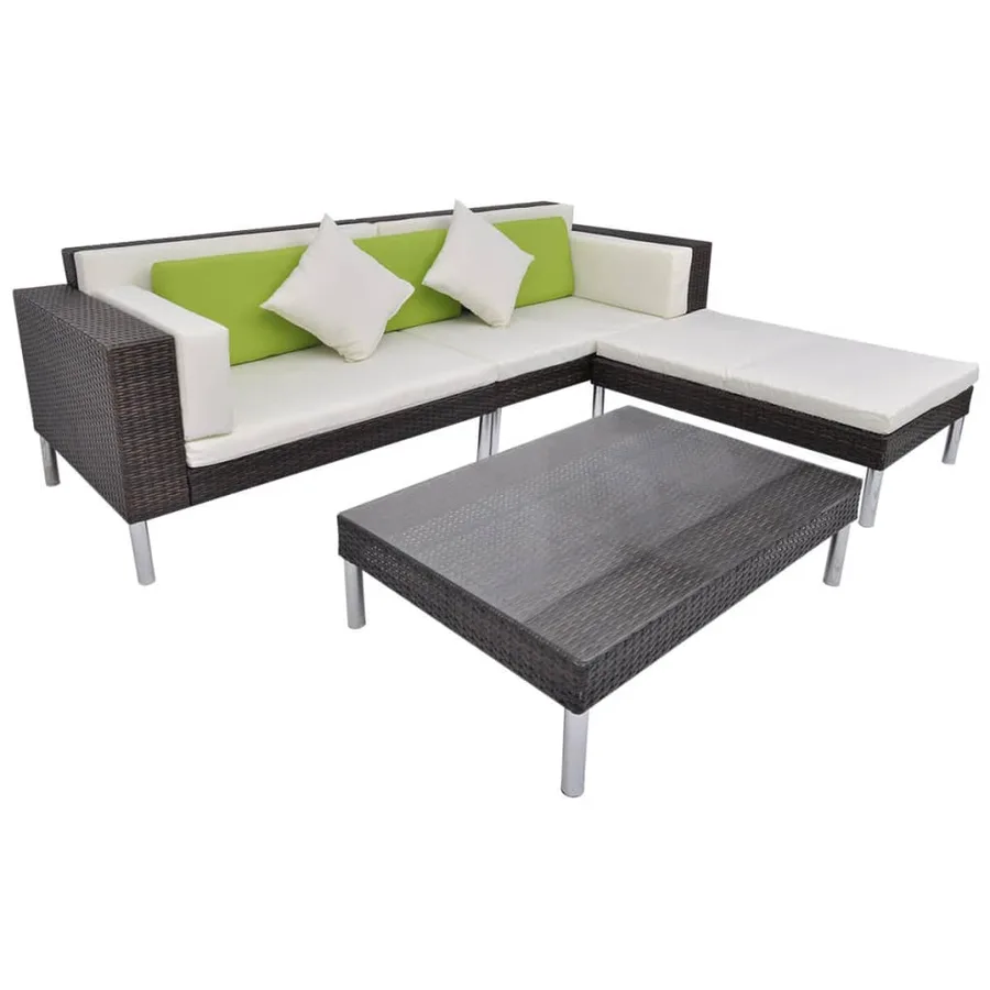 Salon de jardin 4 pcs avec coussins Résine tressée Marron - 2