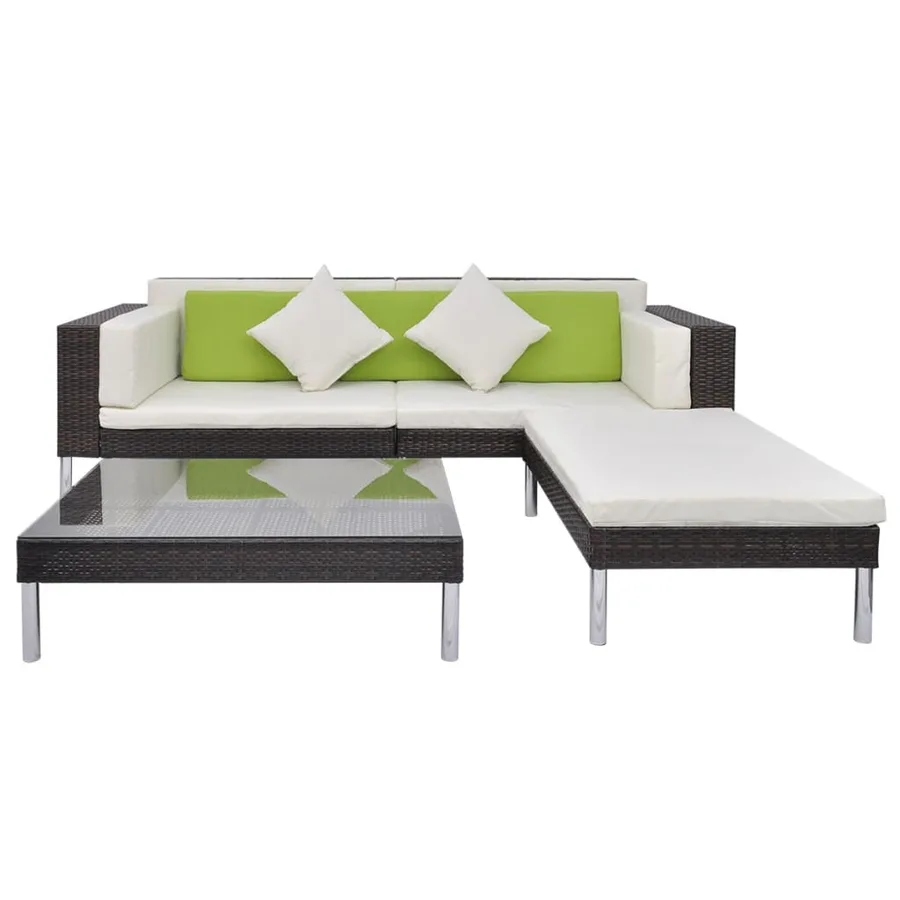 Salon de jardin 4 pcs avec coussins Résine tressée Marron - 3
