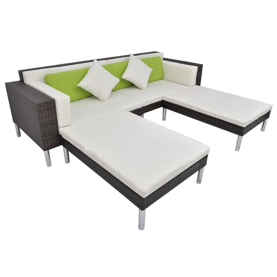 Salon de jardin 4 pcs avec coussins Résine tressée Marron - 5