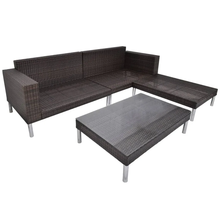 Salon de jardin 4 pcs avec coussins Résine tressée Marron - 8