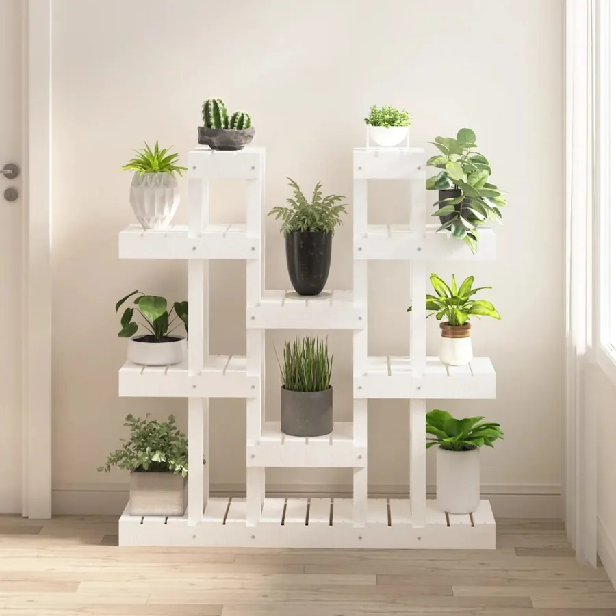 Support à plantes Blanc 104,5x25x109,5 cm Bois massif de pin