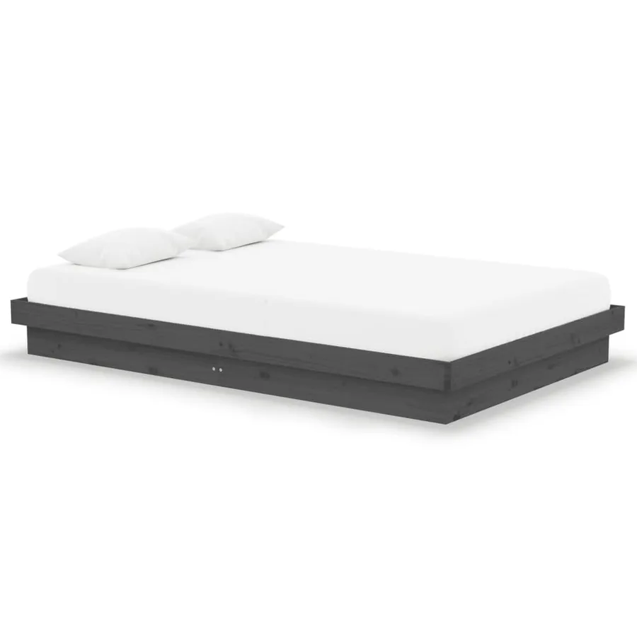 Cadre de lit sans matelas gris bois massif - 2