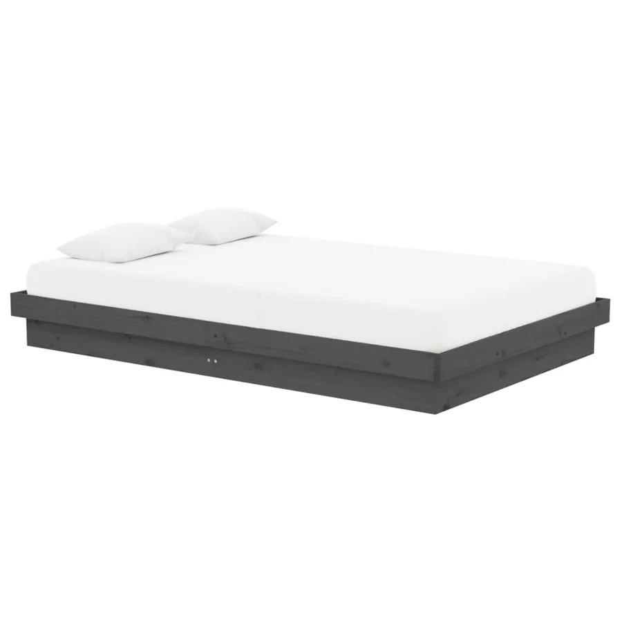 Cadre de lit sans matelas gris bois massif - 3