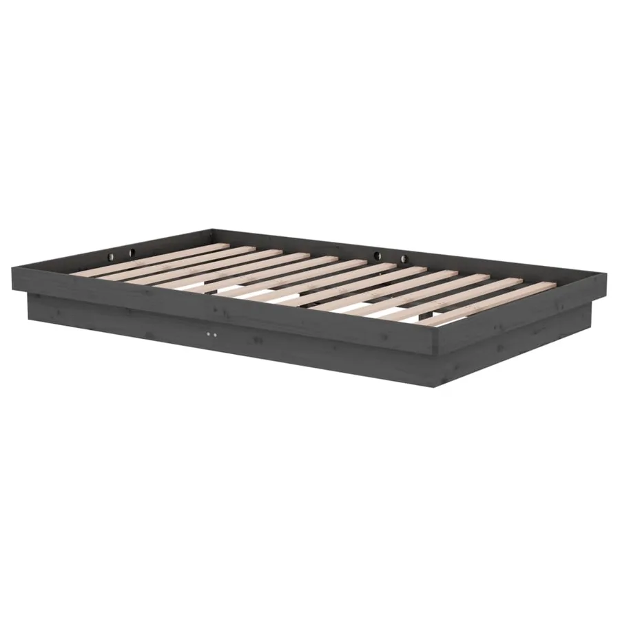 Cadre de lit sans matelas gris bois massif - 4