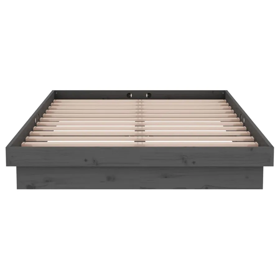 Cadre de lit sans matelas gris bois massif - 5