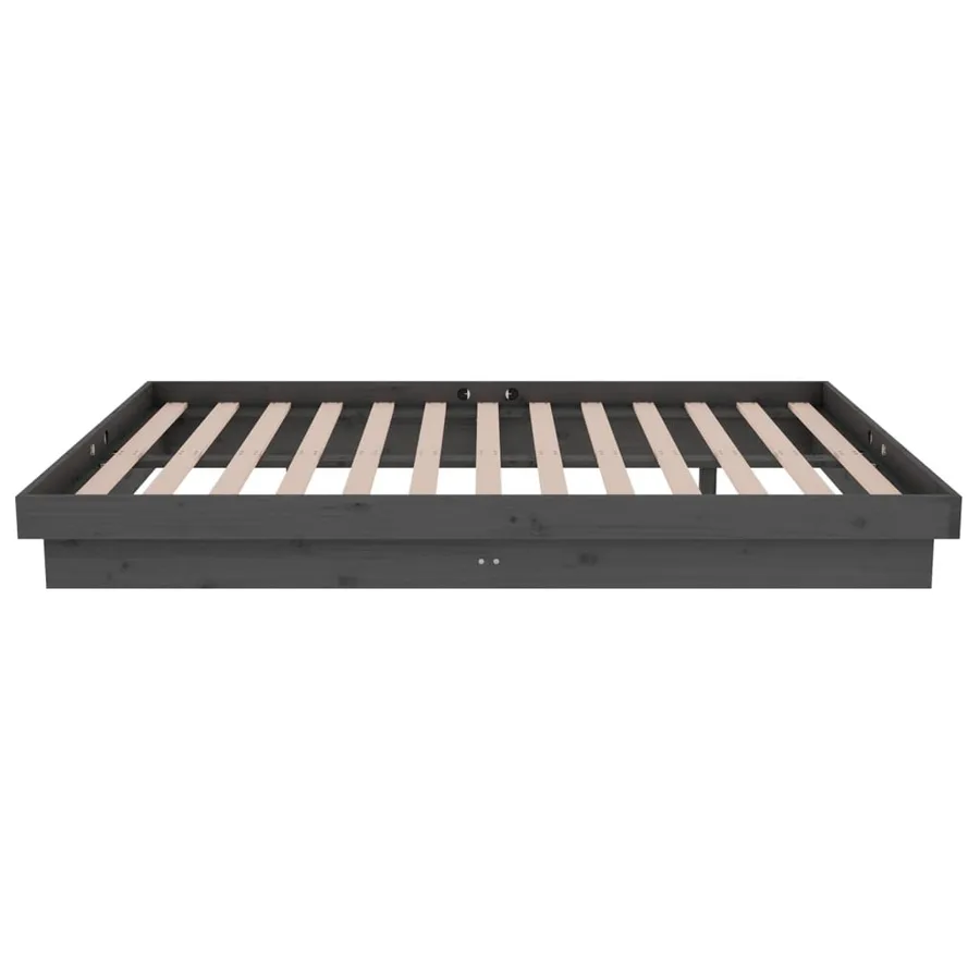 Cadre de lit sans matelas gris bois massif - 6