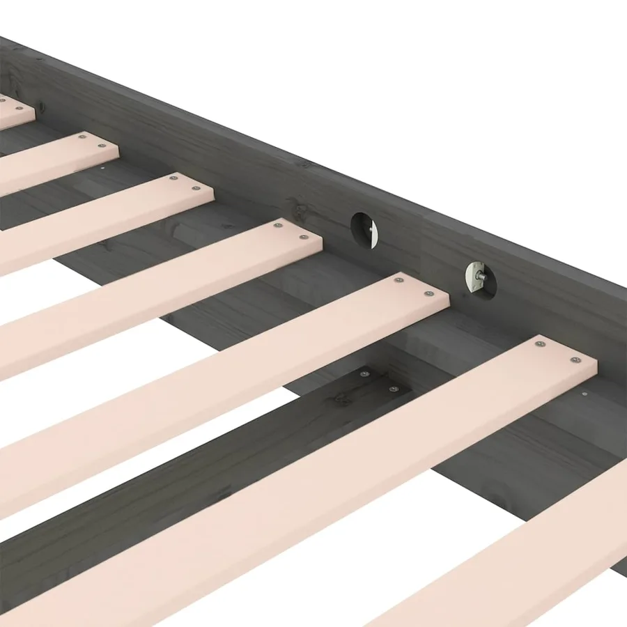 Cadre de lit sans matelas gris bois massif - 7
