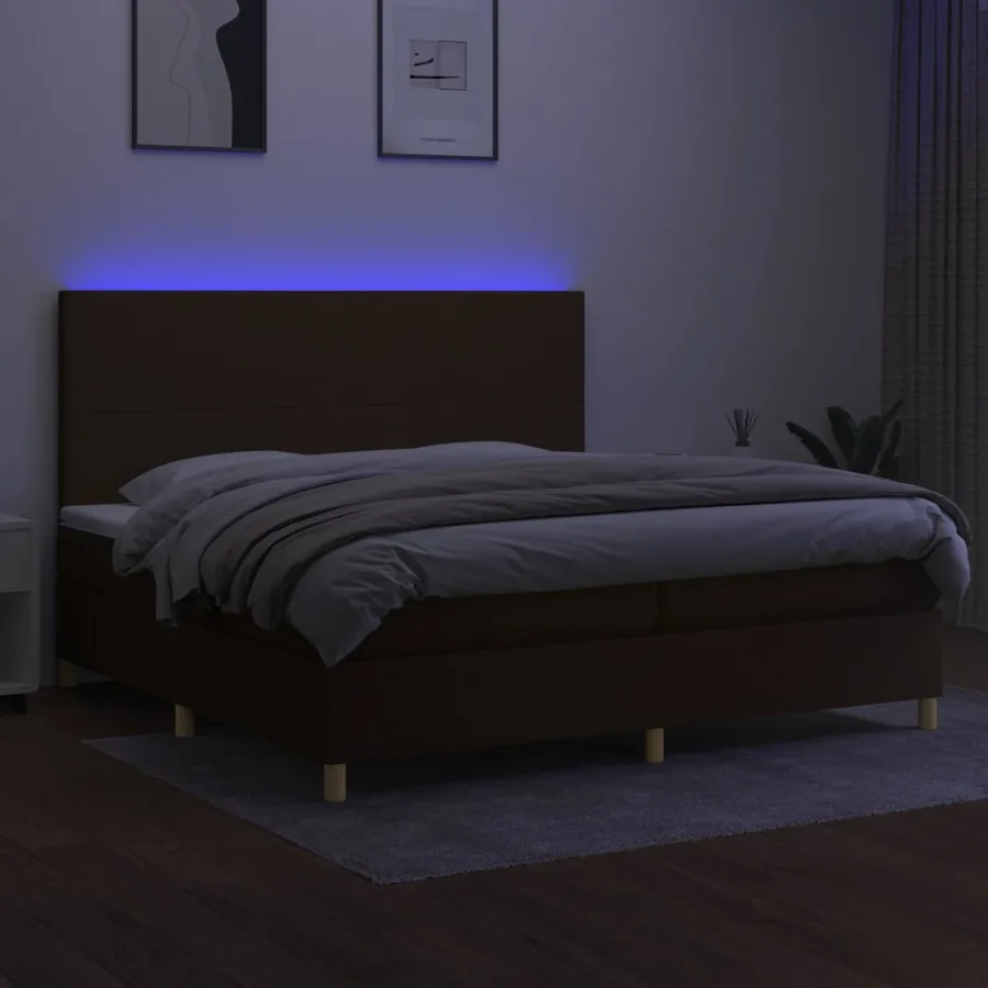 Sommier à lattes de lit matelas et LED Marron foncé 200x200 cm - 4