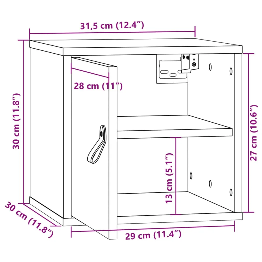 Armoire murale Blanc 31,5x30x30 cm Bois de pin massif - 13