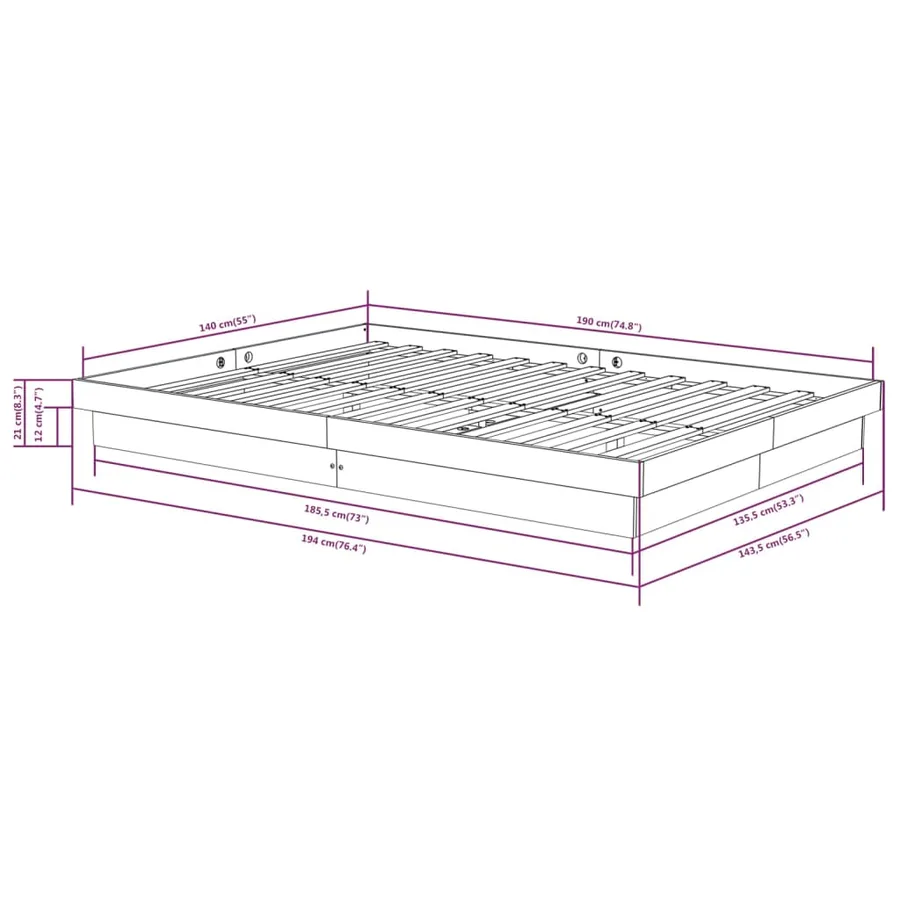 Cadre de lit sans matelas bois massif 140x190 cm - 10