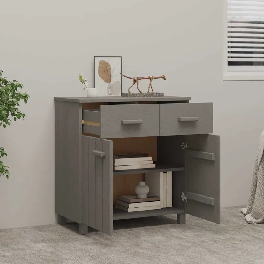 Buffet HAMAR Gris clair 79x40x80 cm Bois massif de pin - 3