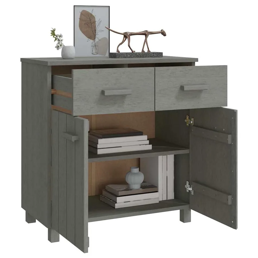 Buffet HAMAR Gris clair 79x40x80 cm Bois massif de pin - 4