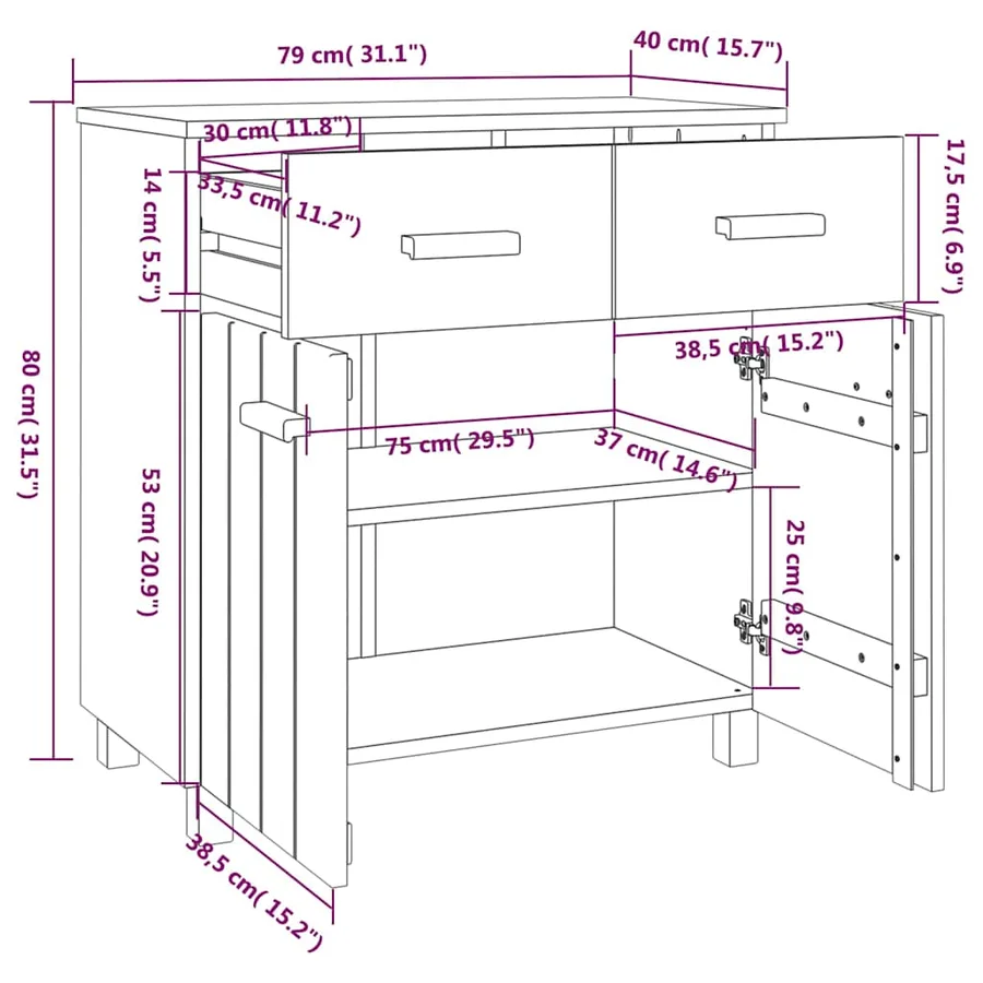 Buffet HAMAR Gris clair 79x40x80 cm Bois massif de pin - 9