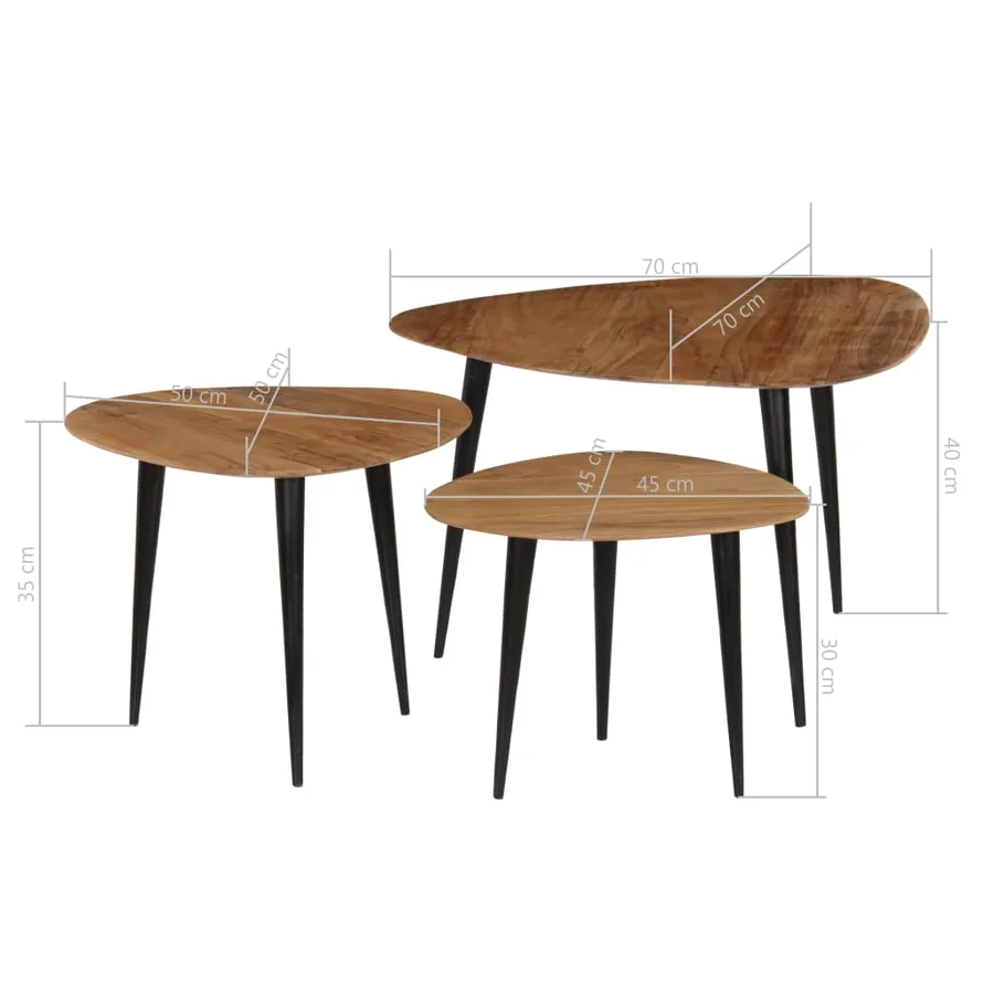 Tables basses 3 pcs Bois d'acacia massif - 12