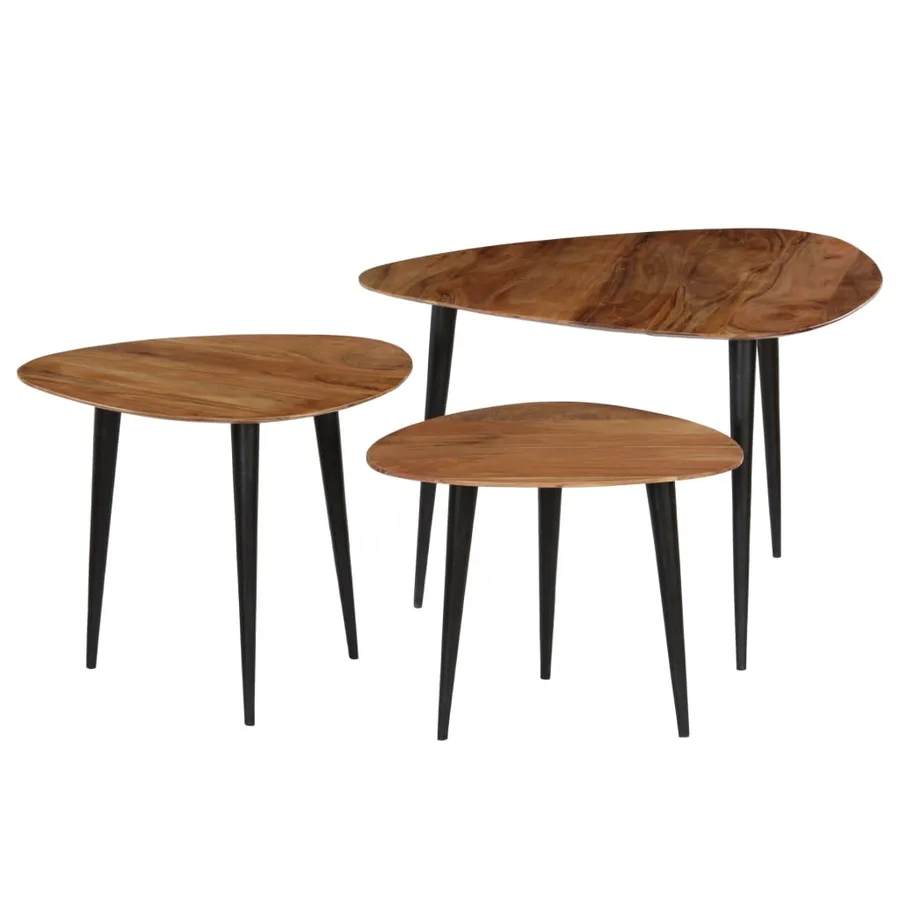 Tables basses 3 pcs Bois d'acacia massif - 15