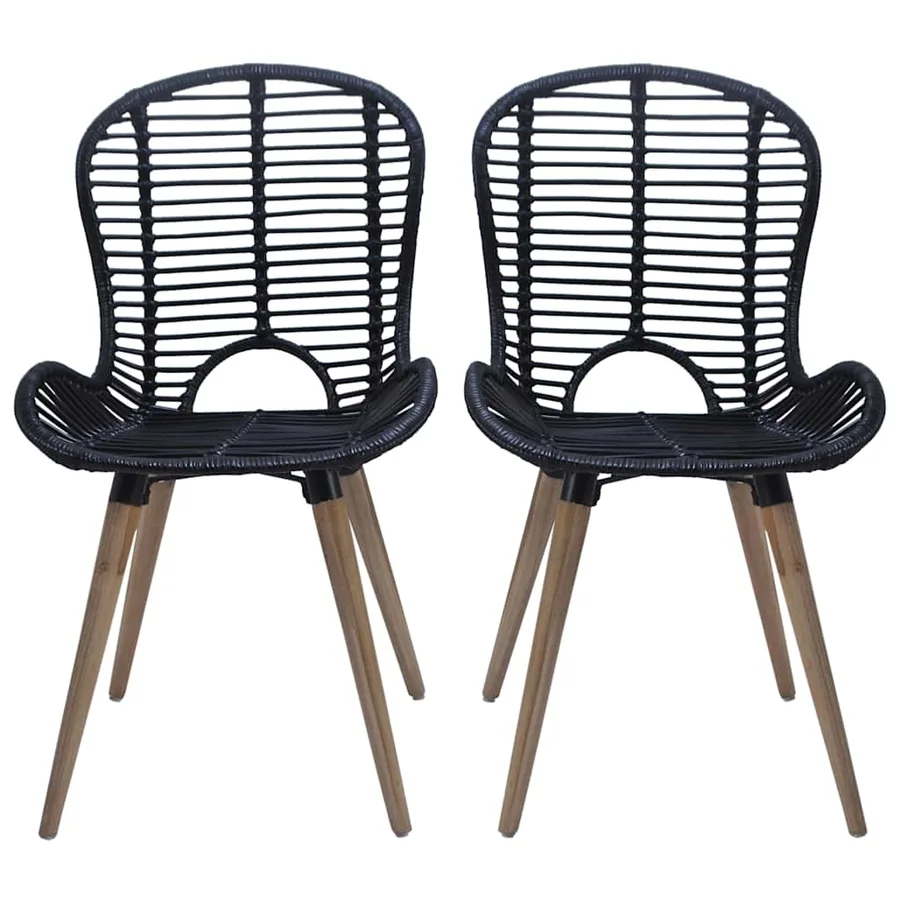 Chaises à manger lot de 4 noir rotin naturel - 2