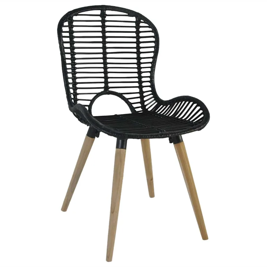 Chaises à manger lot de 4 noir rotin naturel - 3