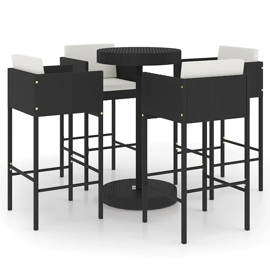 Ensemble de bar de jardin 5 pcs et coussins Résine tressée Noir - 2