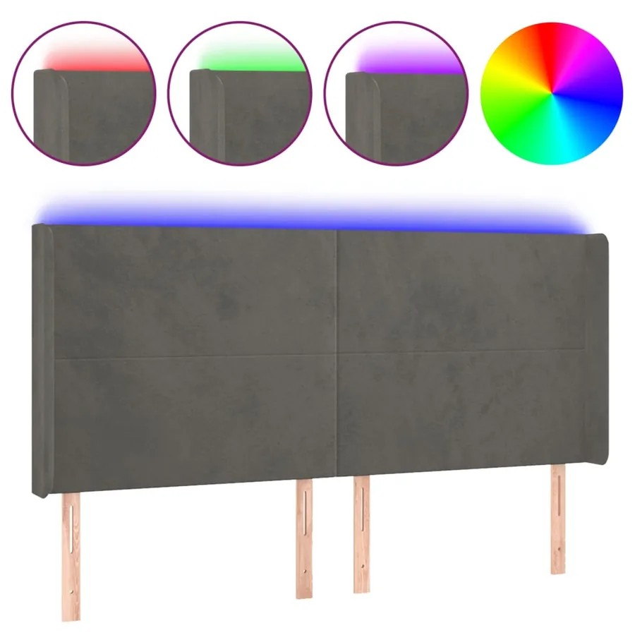 Tête de lit à LED Gris foncé 183x16x118/128 cm Velours - 2
