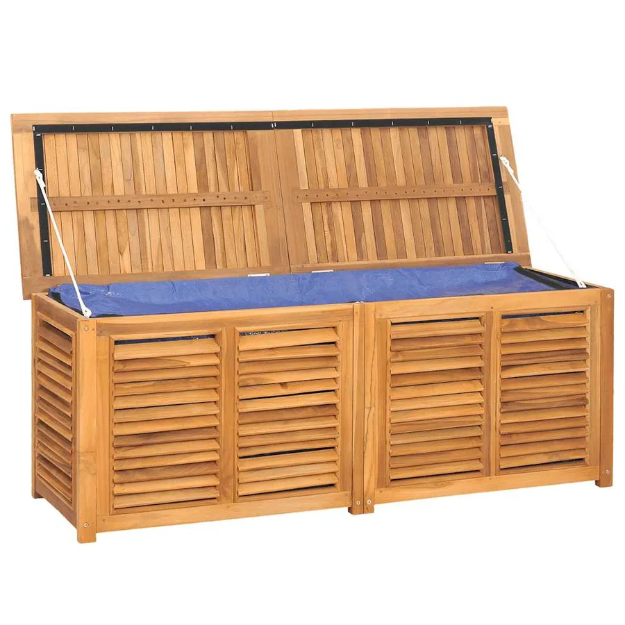 Boîte de rangement jardin et sac 150x50x55 cm bois massif teck - 4