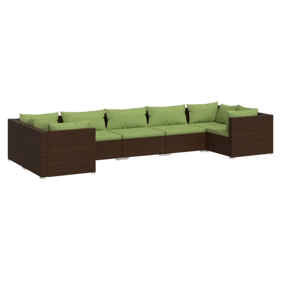 Salon de jardin 7 pcs avec coussins Résine tressée Marron - 2