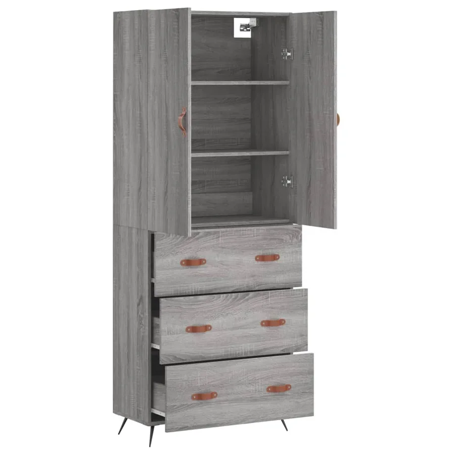 Buffet haut Sonoma gris 69,5x34x180 cm Bois d'ingénierie - 3