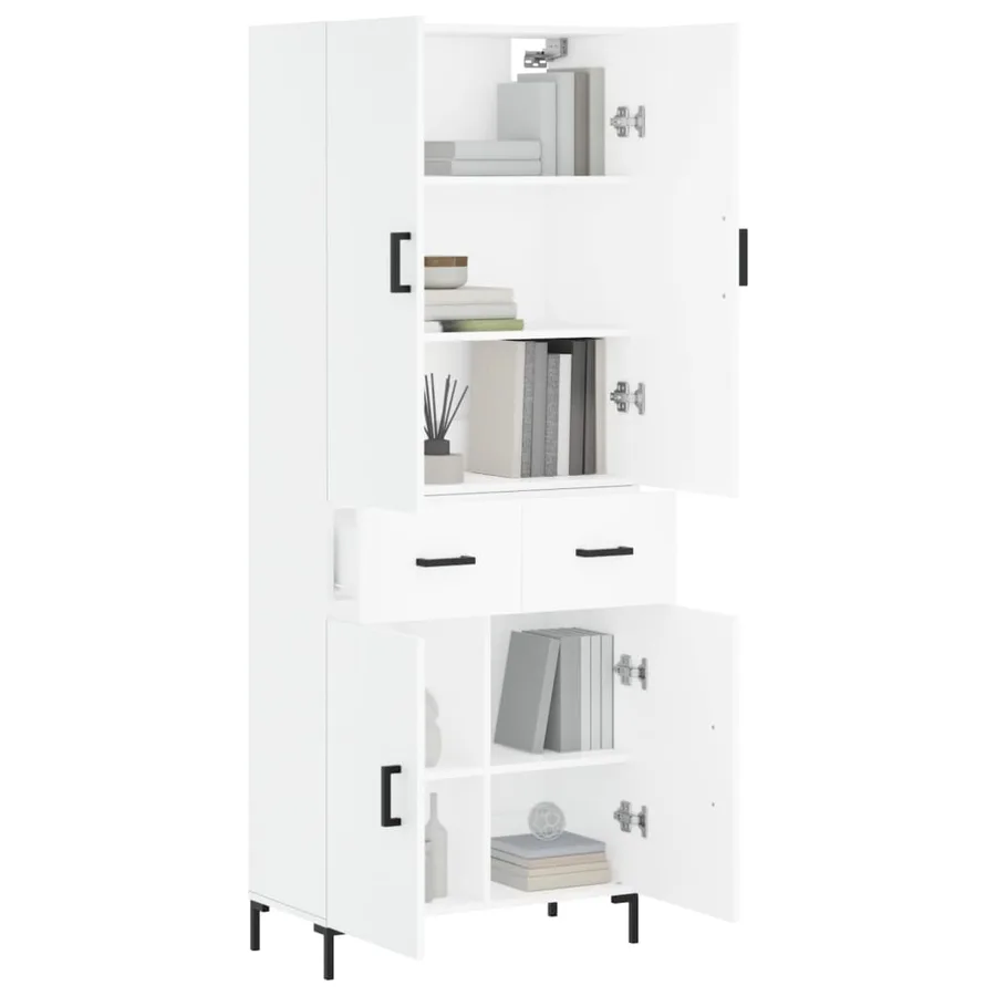 Buffet haut Blanc 69,5x34x180 cm Bois d'ingénierie - 3