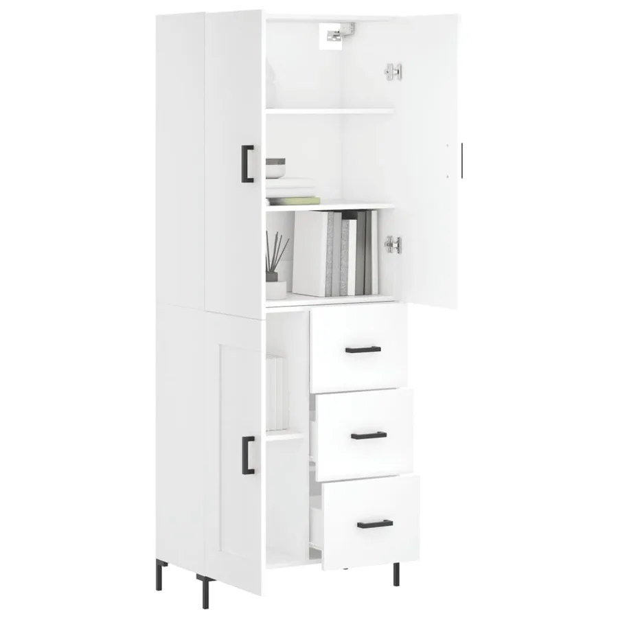 Buffet haut Blanc 69,5x34x180 cm Bois d'ingénierie - 3