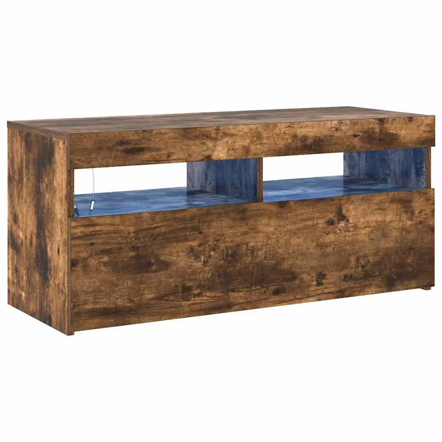 Meuble TV avec lumières LED Chêne fumé 90x35x40 cm - 2