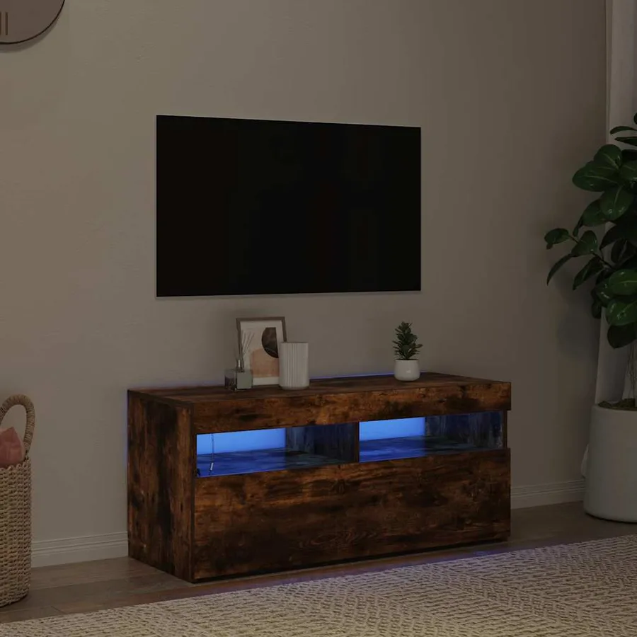 Meuble TV avec lumières LED Chêne fumé 90x35x40 cm - 3