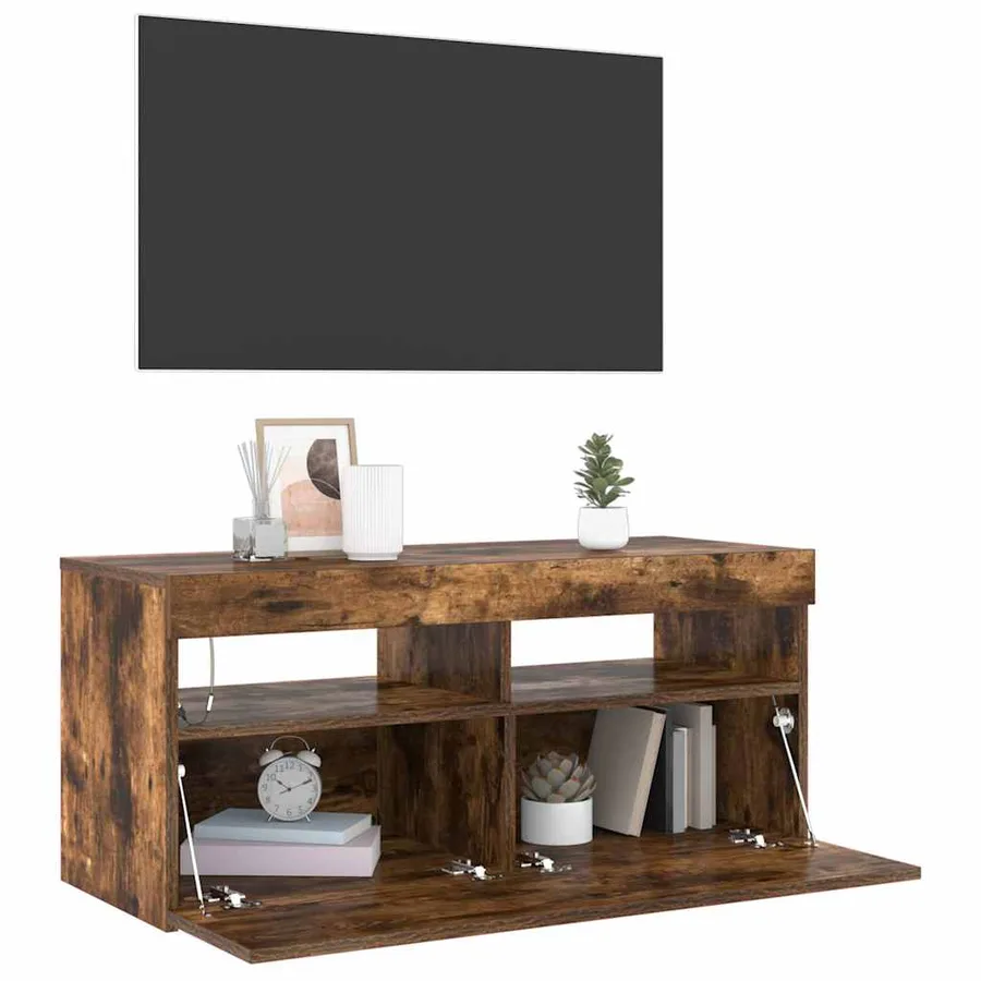 Meuble TV avec lumières LED Chêne fumé 90x35x40 cm - 4