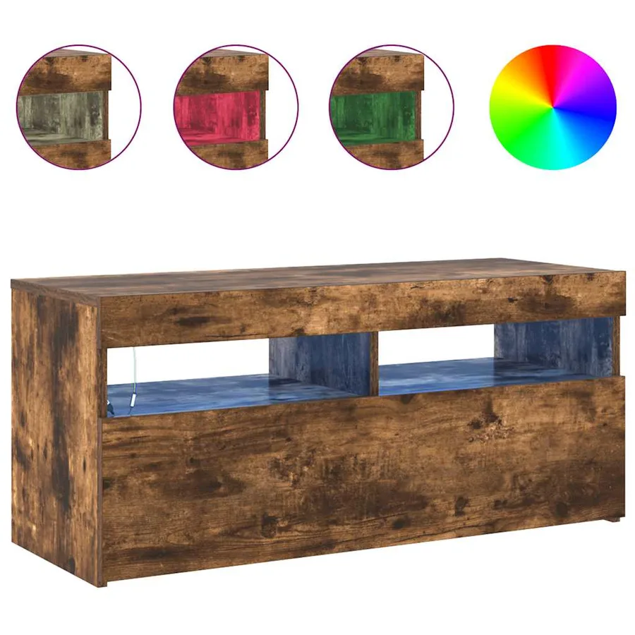 Meuble TV avec lumières LED Chêne fumé 90x35x40 cm - 5