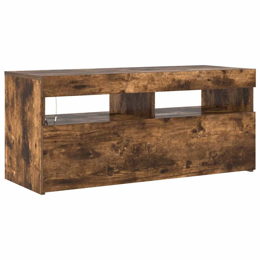 Meuble TV avec lumières LED Chêne fumé 90x35x40 cm - 6