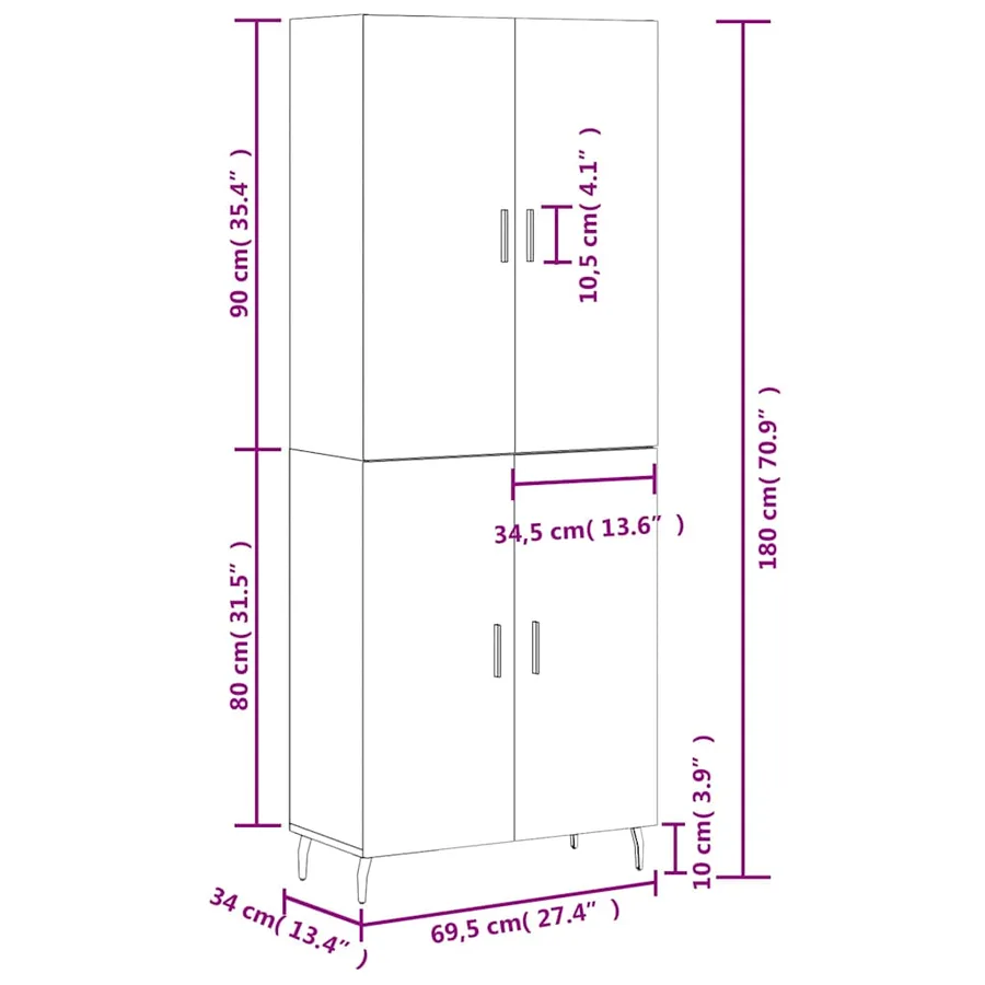 Buffet haut Blanc 69,5x34x180 cm Bois d'ingénierie - 13