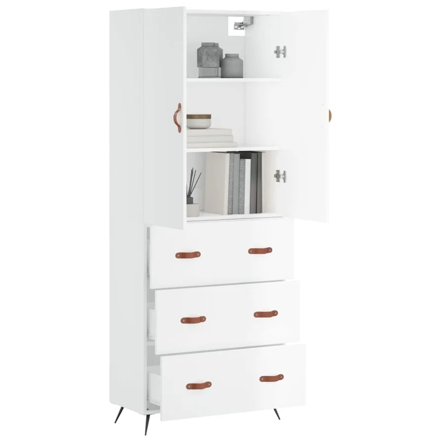 Buffet haut Blanc 69,5x34x180 cm Bois d'ingénierie - 12