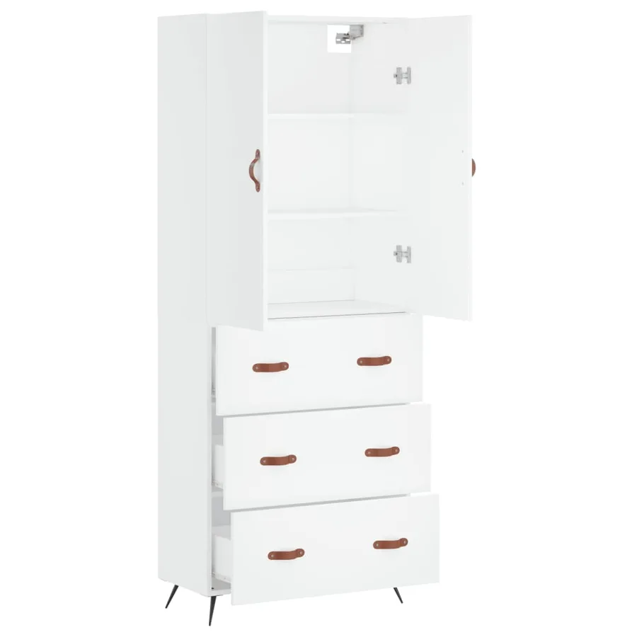 Buffet haut Blanc 69,5x34x180 cm Bois d'ingénierie - 3