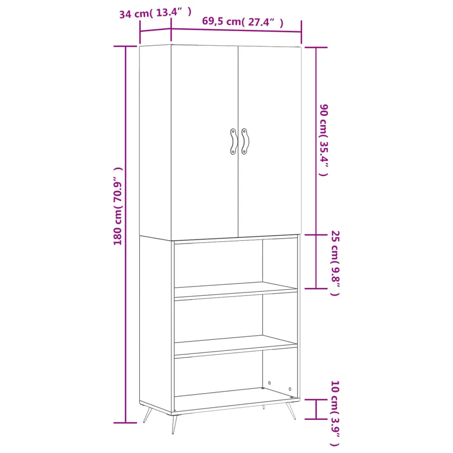 Buffet haut Gris béton 69,5x34x180 cm Bois d'ingénierie - 13
