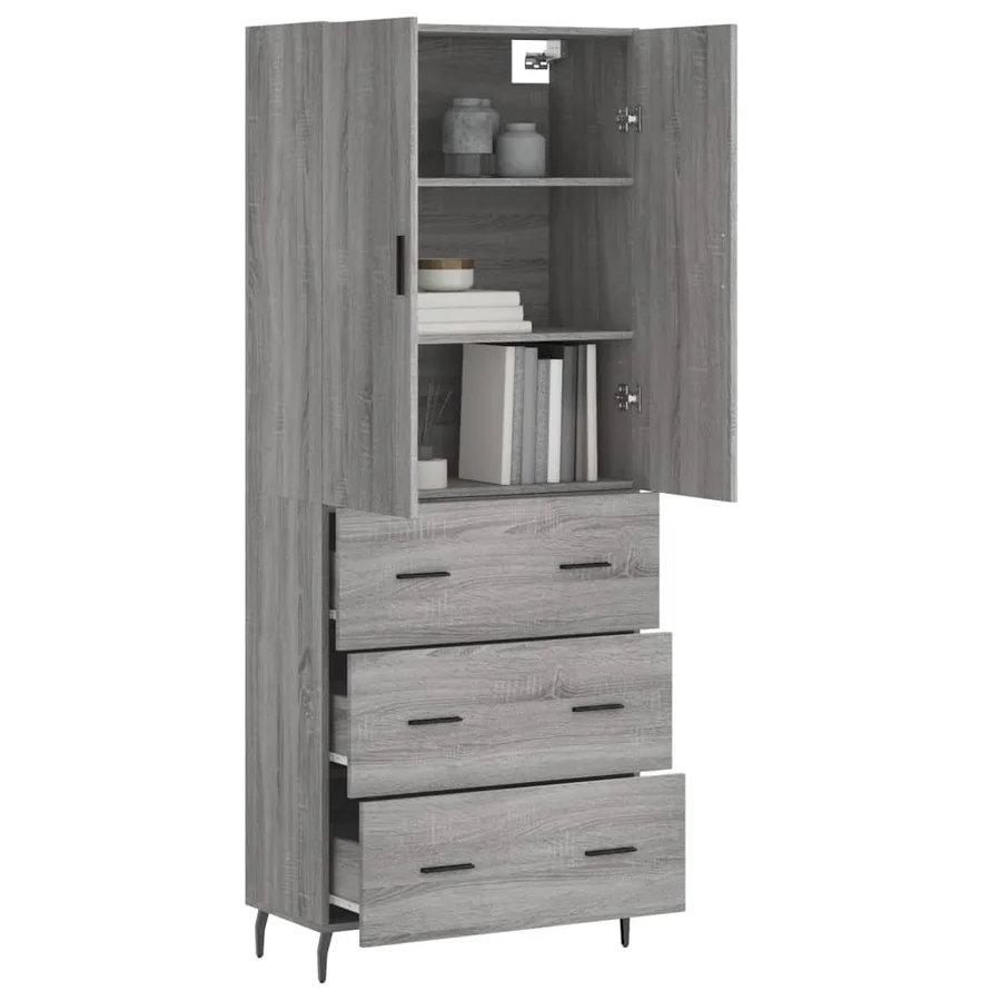 Buffet haut Sonoma gris 69,5x34x180 cm Bois d'ingénierie - 3