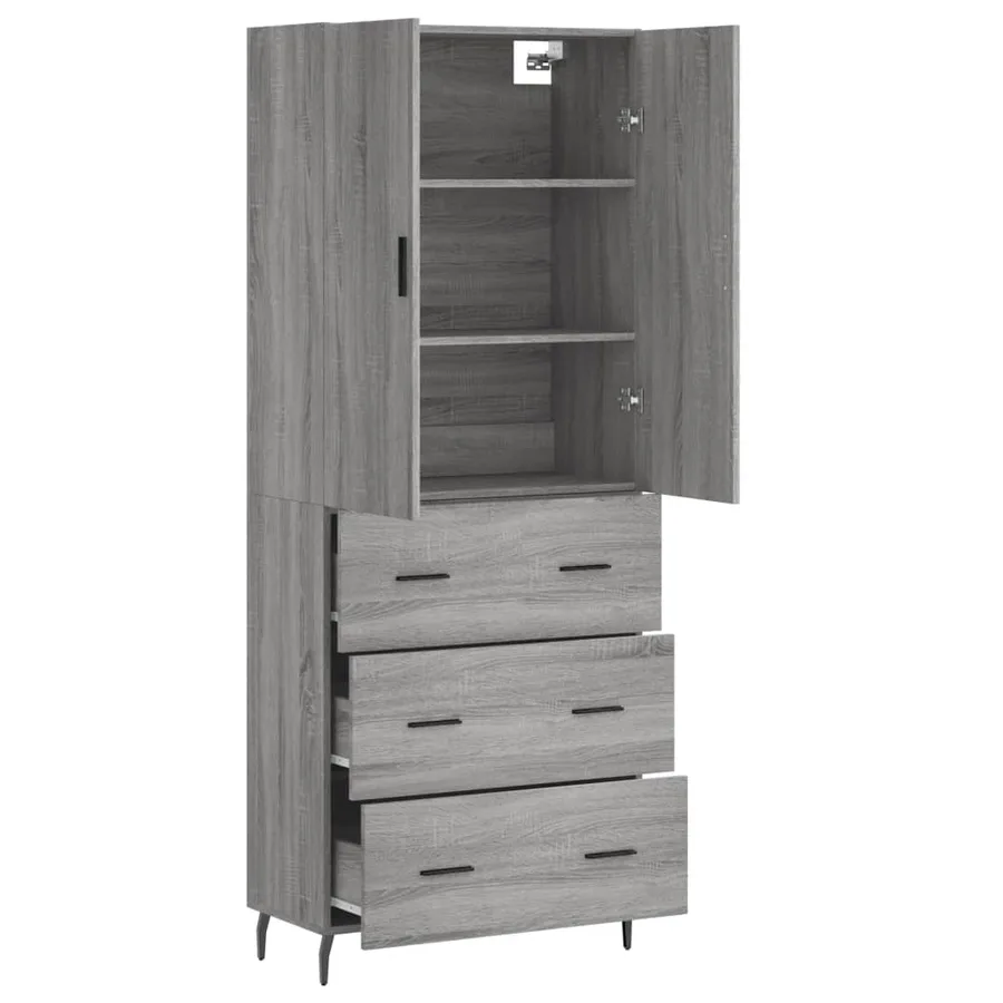 Buffet haut Sonoma gris 69,5x34x180 cm Bois d'ingénierie - 4