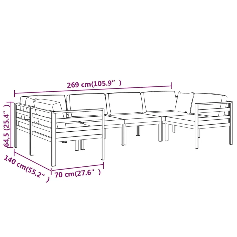 Salon de jardin 6 pcs avec coussins Aluminium Anthracite - 7